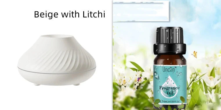 Volcanic Flame Aroma Diffuser with LED light and 130ml capacity in beige and black