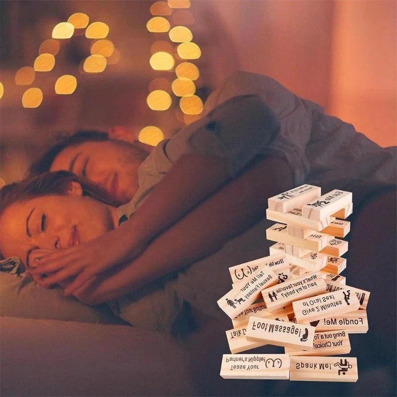 Couple's Intimacy Block Tower Game in natural wood colour, 48 pieces