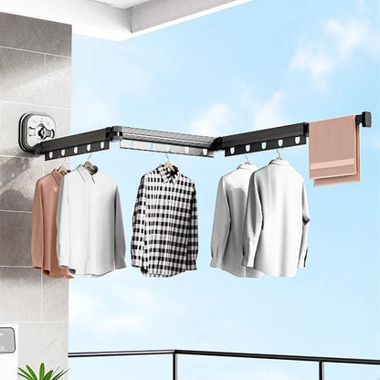 Aluminium suction cup folding clothes hanger with retractable drying rack for space-saving laundry drying