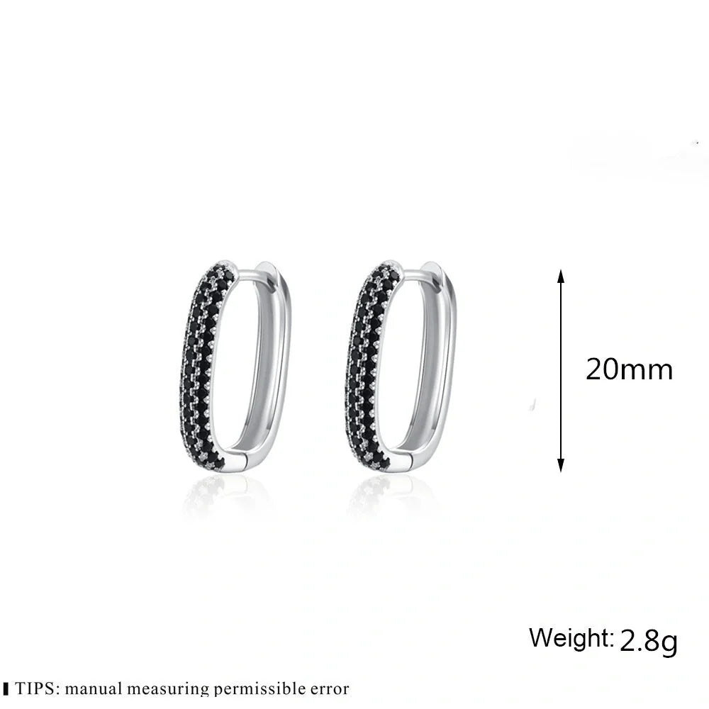 Elegant French-style black zircon earrings with U-shaped copper setting