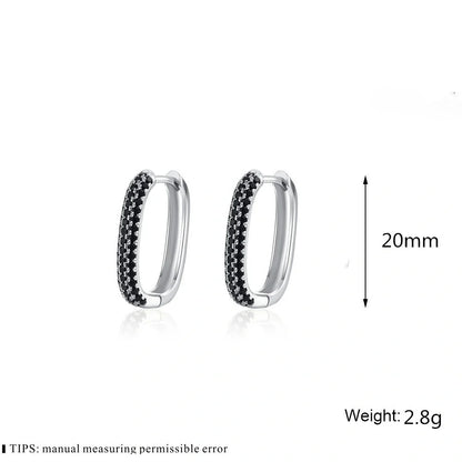 Elegant French-style black zircon earrings with U-shaped copper setting