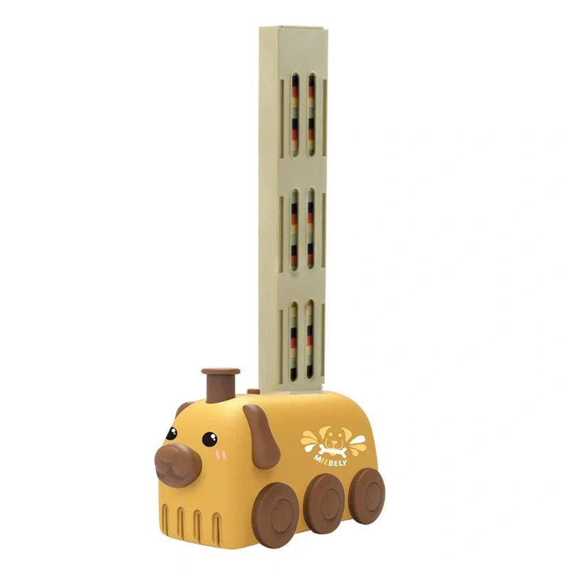 Electric domino train toy set with colorful blocks for kids