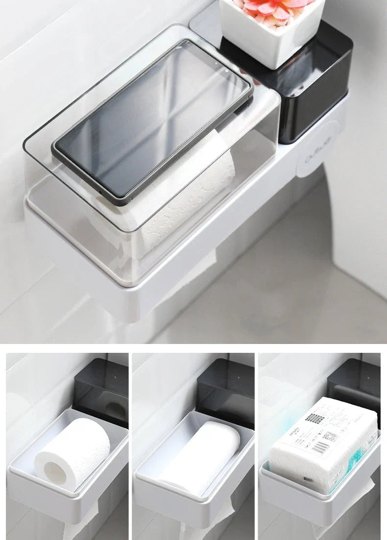 Versatile Waterproof Tissue Box with Integrated Toilet Paper Roll Dispenser for Convenient Bathroom Storage and Organization
