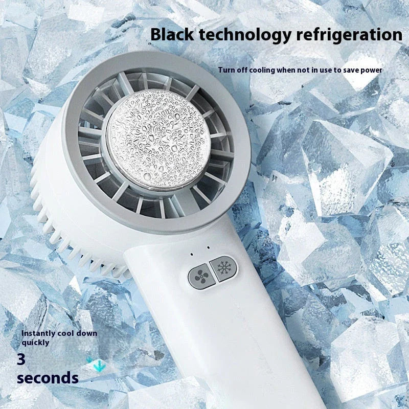 Powerful and portable handheld turbo fan with ice-cooling function for refreshing summer comfort