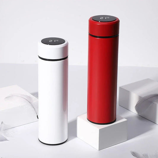 Premium stainless steel vacuum flask with LED touch display for temperature monitoring, available in various colors and sizes