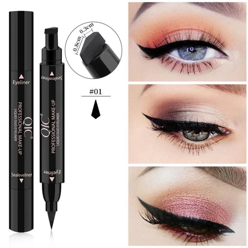 Double-headed wing seal eyeliner with carbon black formula for smudge-proof application