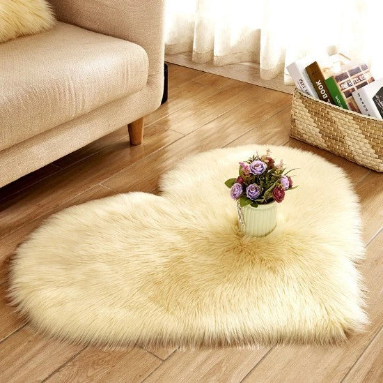 Luxury heart-shaped plush carpet in various colours and sizes, featuring a soft, non-slip design for comfortable home decor
