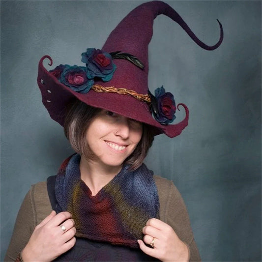 Handmade wool felt witch hat in various colours for Halloween and cosplay