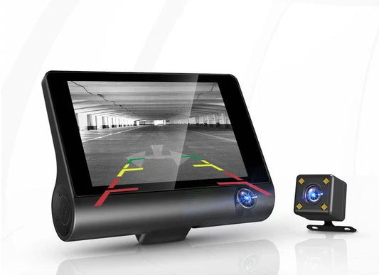 High-definition driving recorder with dual cameras, HDR and WDR support, and wide-angle lenses for comprehensive coverage