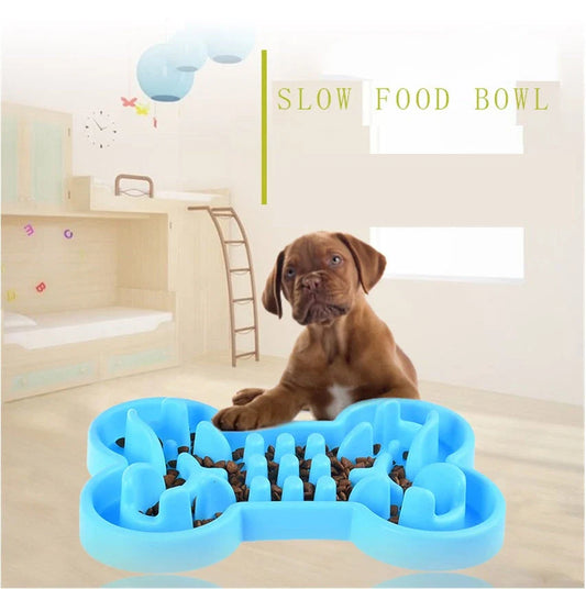 Slow feed pet bowl made of durable silicone, available in blue, rose red, and green colours, featuring anti-choke and anti-tip design for healthy digestion