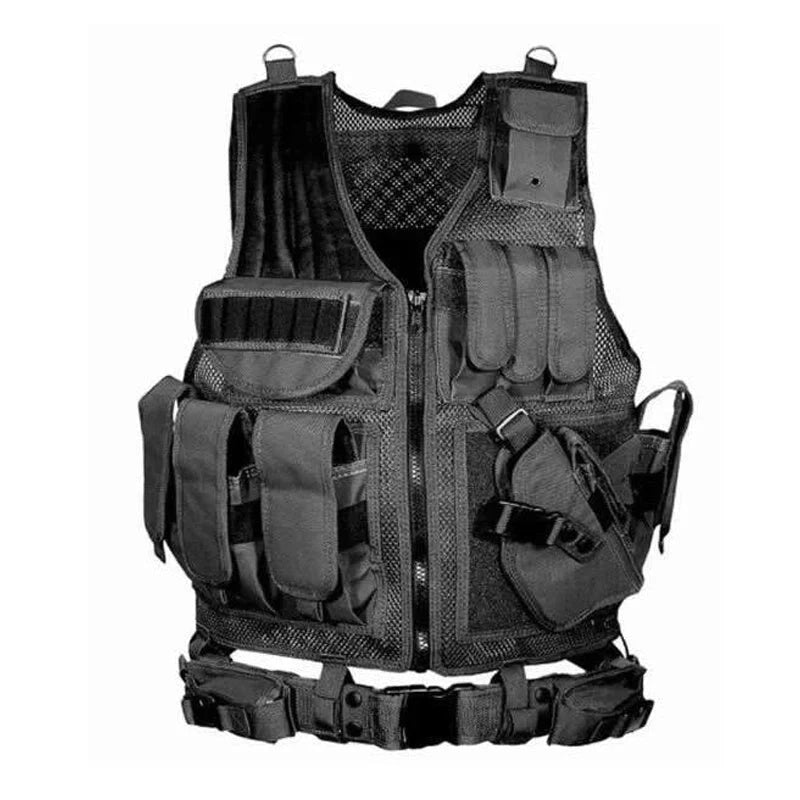 Durable tactical vest for military and outdoor activities with multiple pockets and adjustable straps