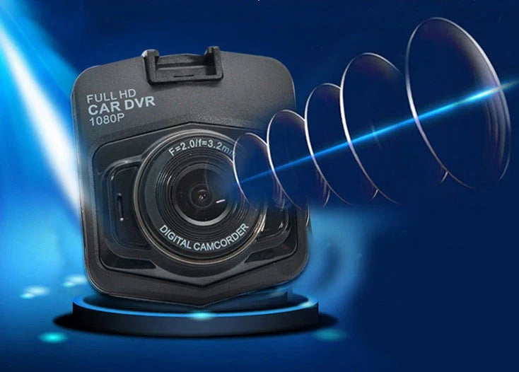 Compact 1080p in-car video recorder with night vision, wide 140-degree angle lens, and high-resolution 2.4-inch LCD display