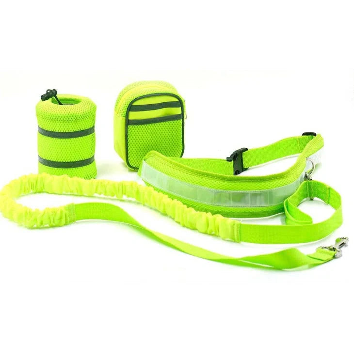 Adjustable hands-free dog leash with waist bag in various colours
