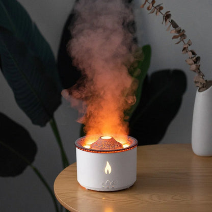 Elegant two-tone volcano-shaped humidifier with quiet mist output for cosy British homes