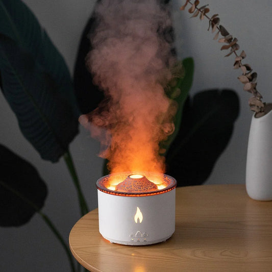 Elegant two-tone volcano-shaped humidifier with quiet mist output for cosy British homes