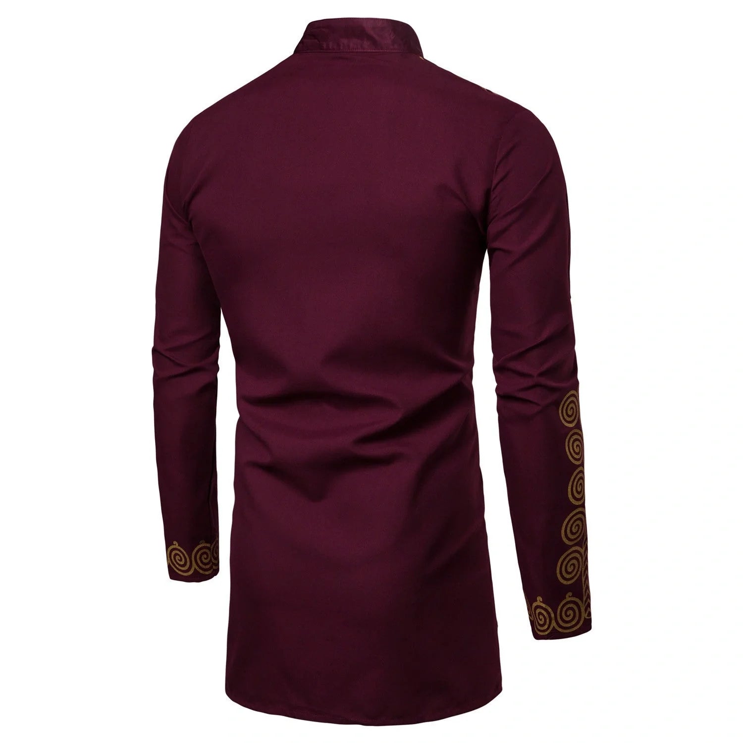 Men's African-inspired long sleeve hoodie in cotton blend available in white, black, and wine red