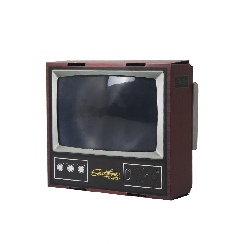 Vintage TV-styled cardboard magnifier for mobile phones, projects onto 8'' screen