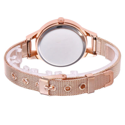 Elegant rose gold stainless steel mesh watch for women with precise quartz movement