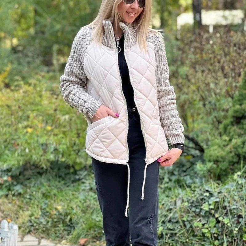 Stylish women's stand collar cotton jacket with pockets for winter warmth