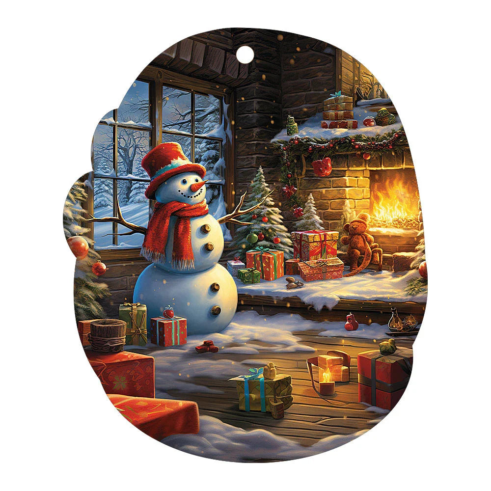 Festive car ornament hanging from rearview mirror with Christmas designs