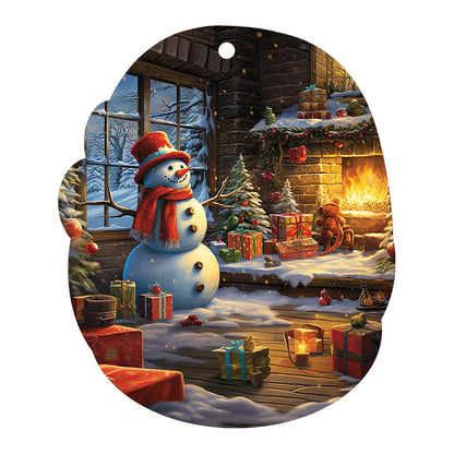Festive car ornament hanging from rearview mirror with Christmas designs