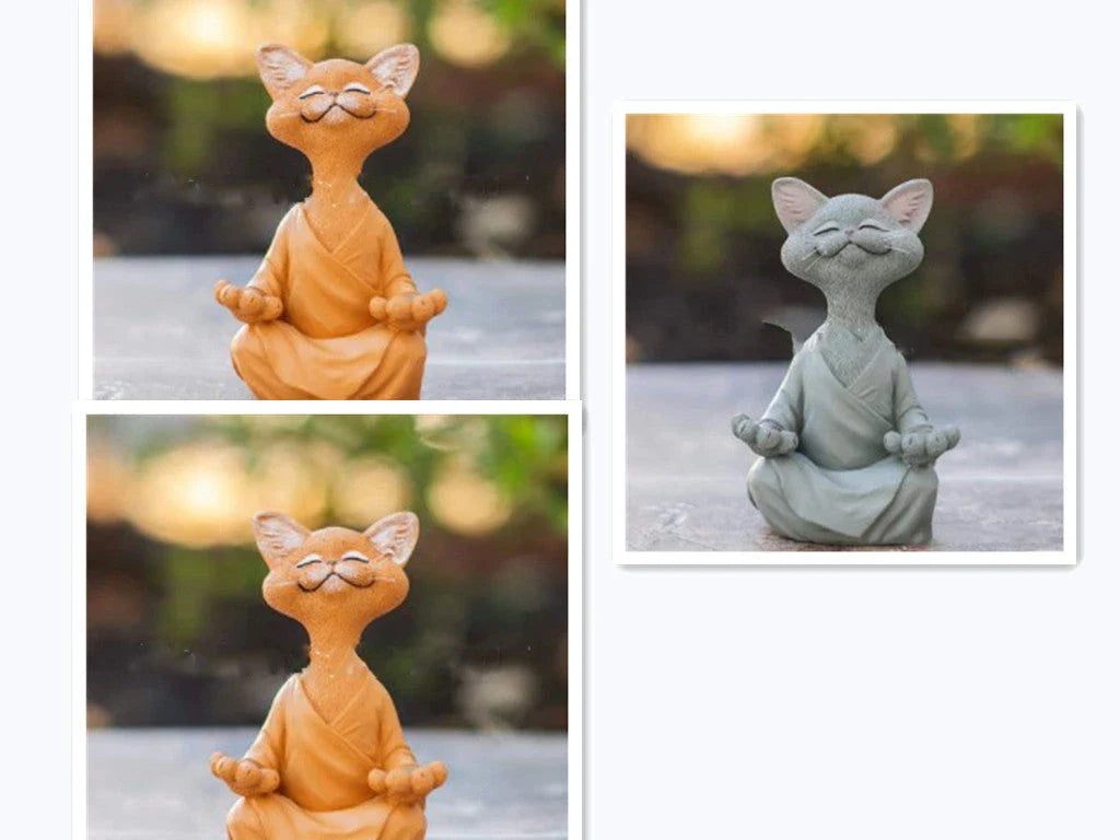 Captivating Black Buddha Cat Figurine crafted from premium resin, perfect for meditation spaces, yoga studios, and home decor