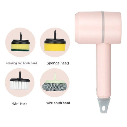 Powerful automatic cordless cleaning brush with interchangeable brush heads for cleaning kitchen, bathroom, and other surfaces