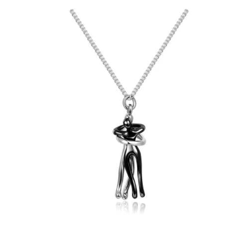 Stylish brass hugging couple necklace with minimalist design - a thoughtful Valentine's Day gift