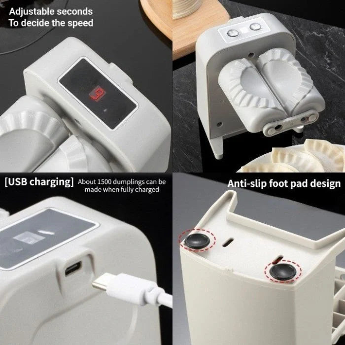 Electric Dumpling Maker Machine in white, compact and efficient for kitchen use