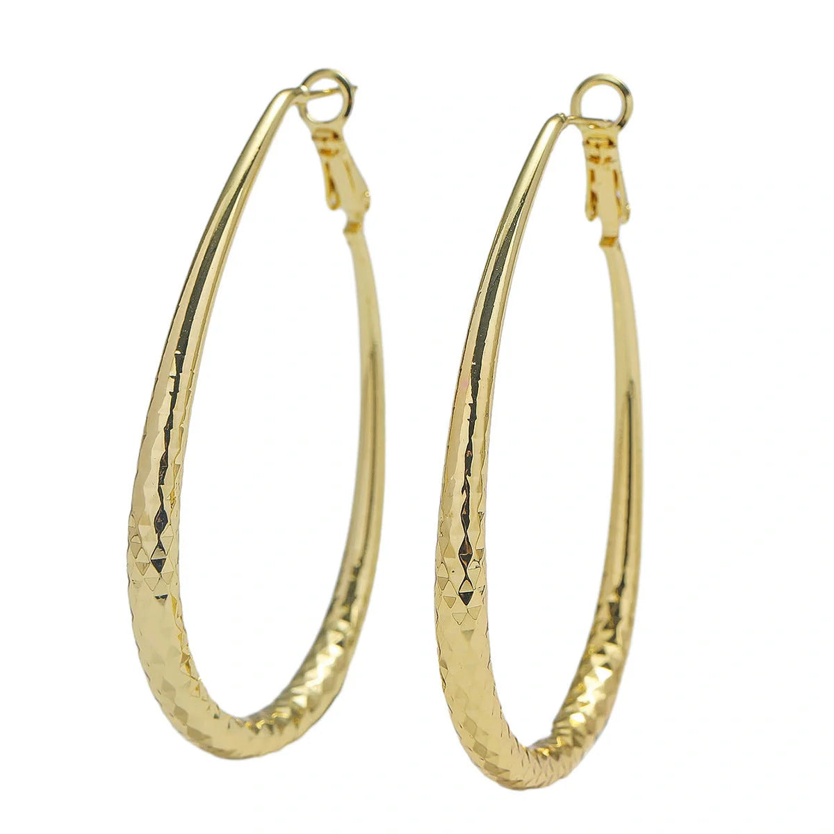 Golden egg-shaped hypoallergenic copper earrings with spring fastener