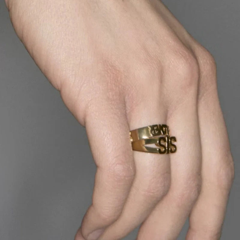 Women's Letter Seal Titanium Steel Plating 18K Gold Ring in various gold tones