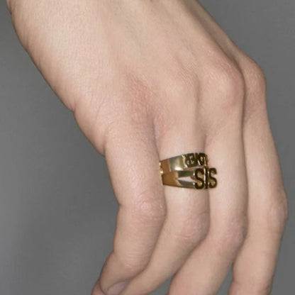Women's Letter Seal Titanium Steel Plating 18K Gold Ring in various gold tones
