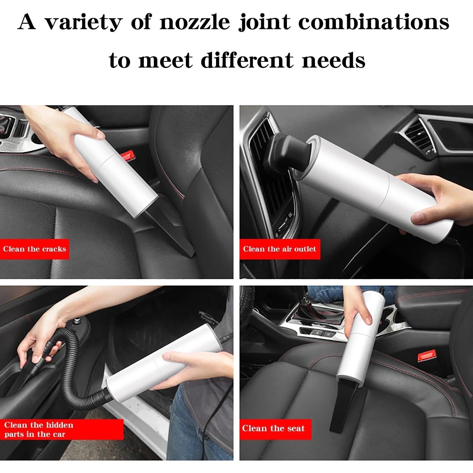 Compact 120W portable handheld vacuum cleaner for cars with multiple attachments