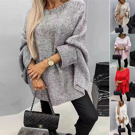 Stylish winter batwing sleeve pullover sweater for women in various colours
