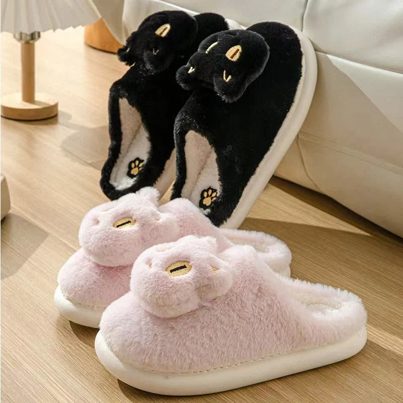 Cotton cat slippers with memory foam insole and cute cat face design