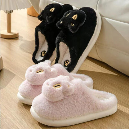 Cotton cat slippers with memory foam insole and cute cat face design