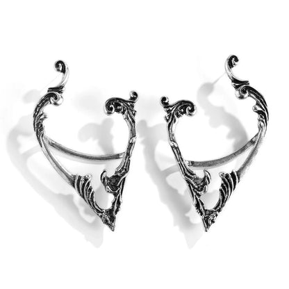 Dark Elf Ear Clip No Piercing Earrings in Silver for Gothic Style