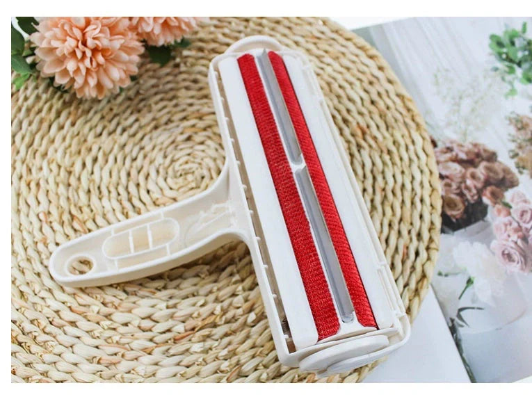 Durable ABS pet hair remover tool in red and blue for efficient cleaning of furniture and carpets