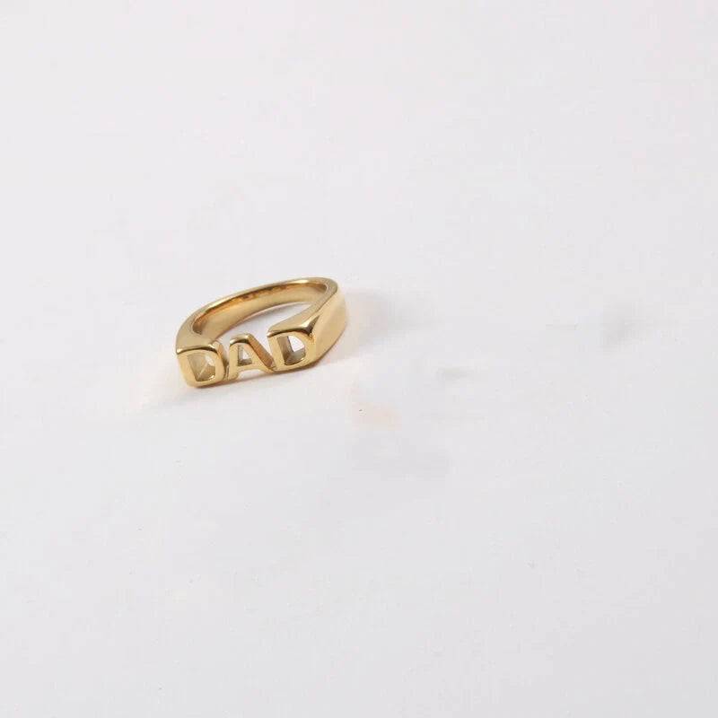 Women's Letter Seal Titanium Steel Plating 18K Gold Ring in various gold tones