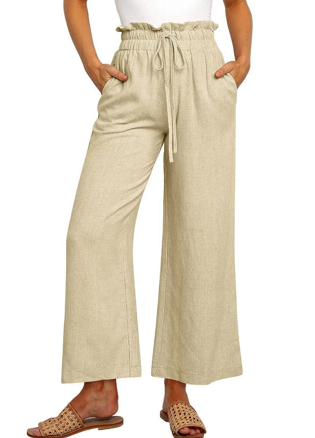 Stylish elastic waistband wide leg cropped pants in various colors