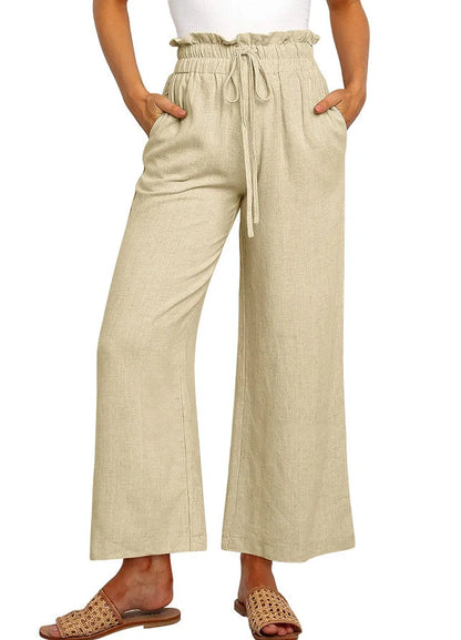 Stylish elastic waistband wide leg cropped pants in various colors
