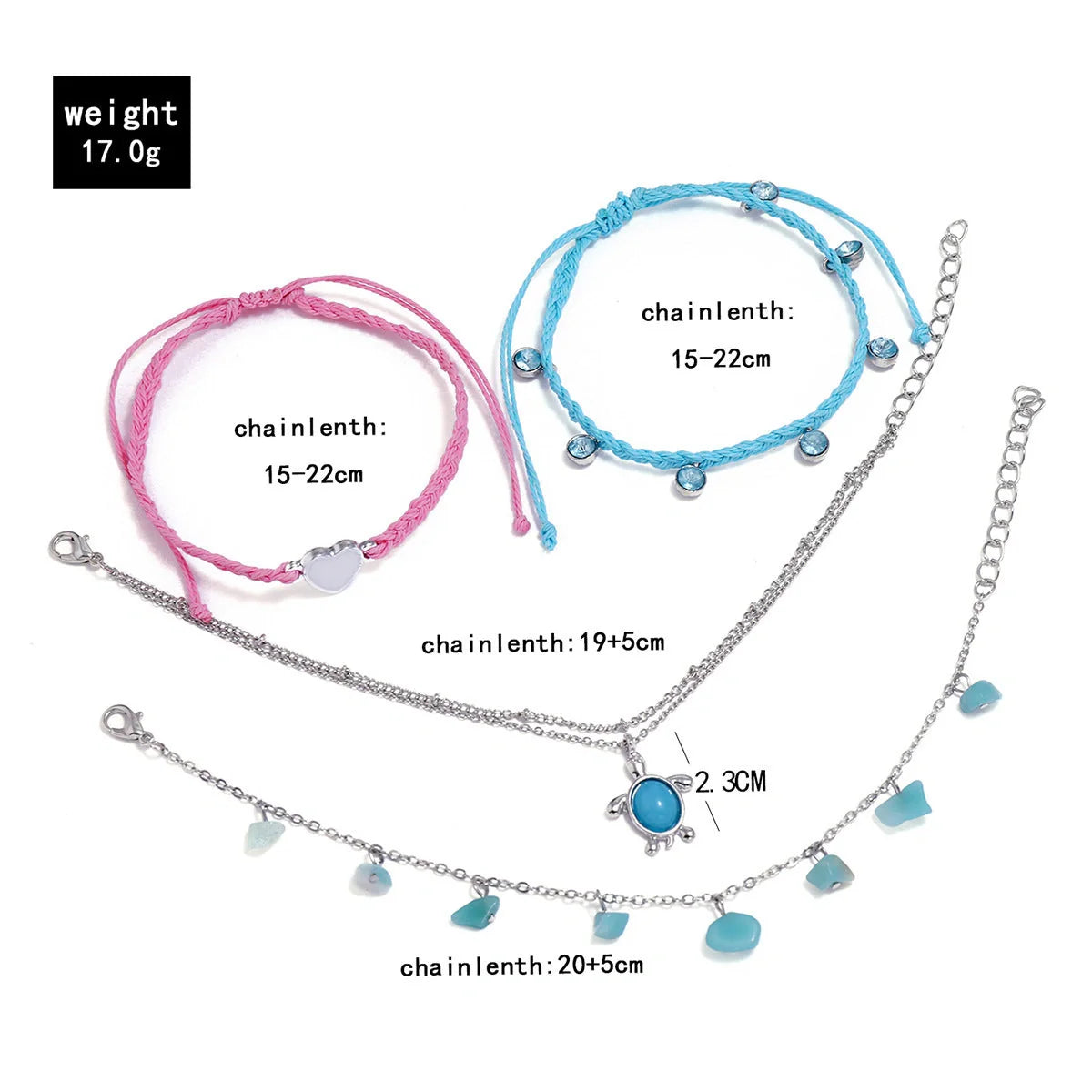 Hand-woven blue love foot rope anklet with geometric design