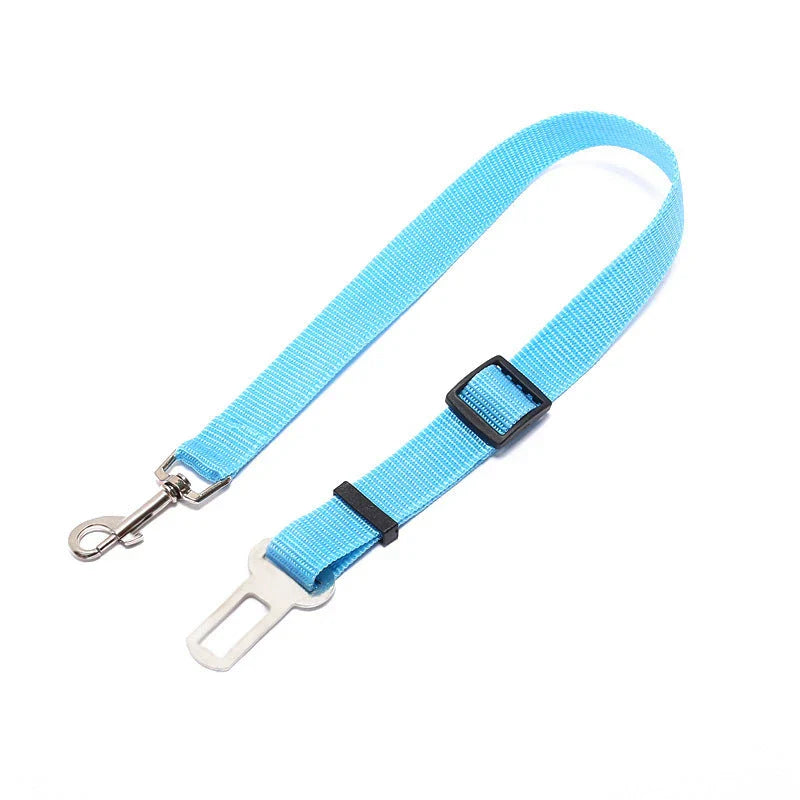 Adjustable dog seatbelt made of durable nylon material with heavy-duty hardware for secure pet travel