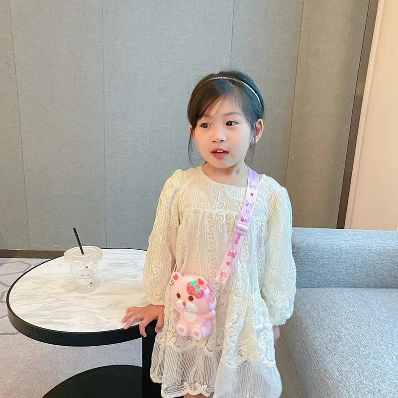 Kids' adorable strawberry bear shoulder bag for daily use