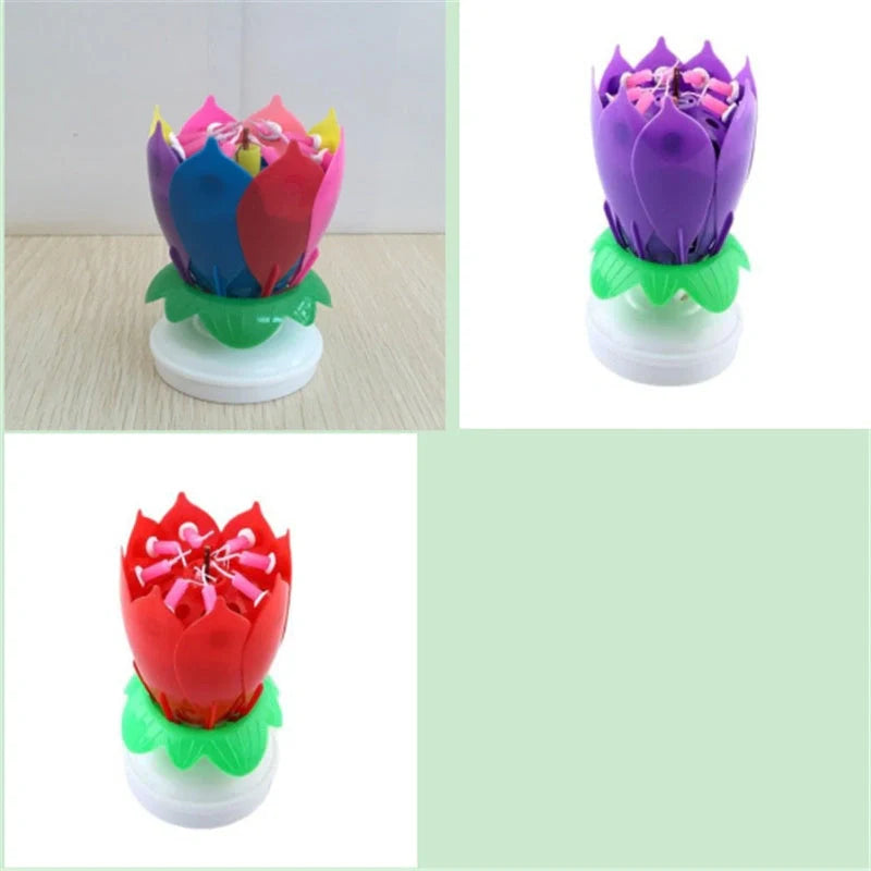 Musical Lotus Candles in various colours, showcasing the elegant lotus design and music feature