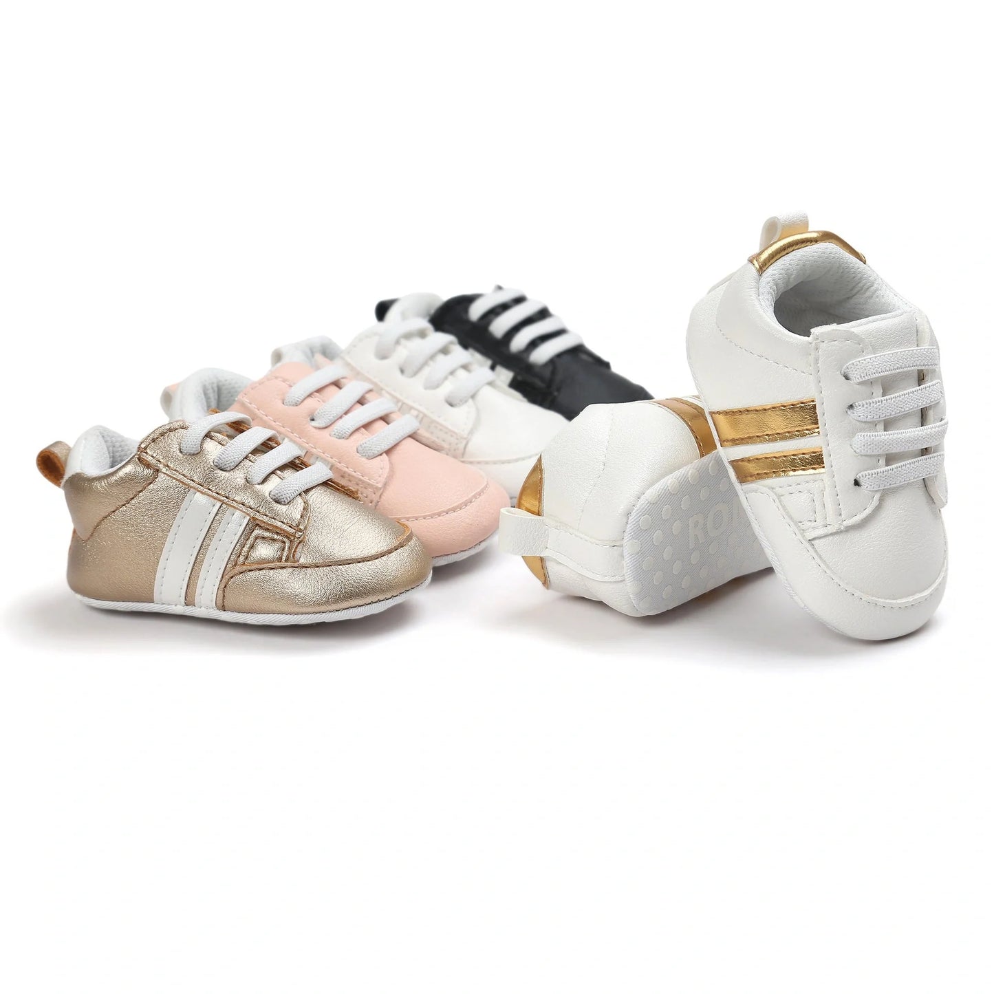Soft PU leather non-slip baby moccasins for first walkers in brown