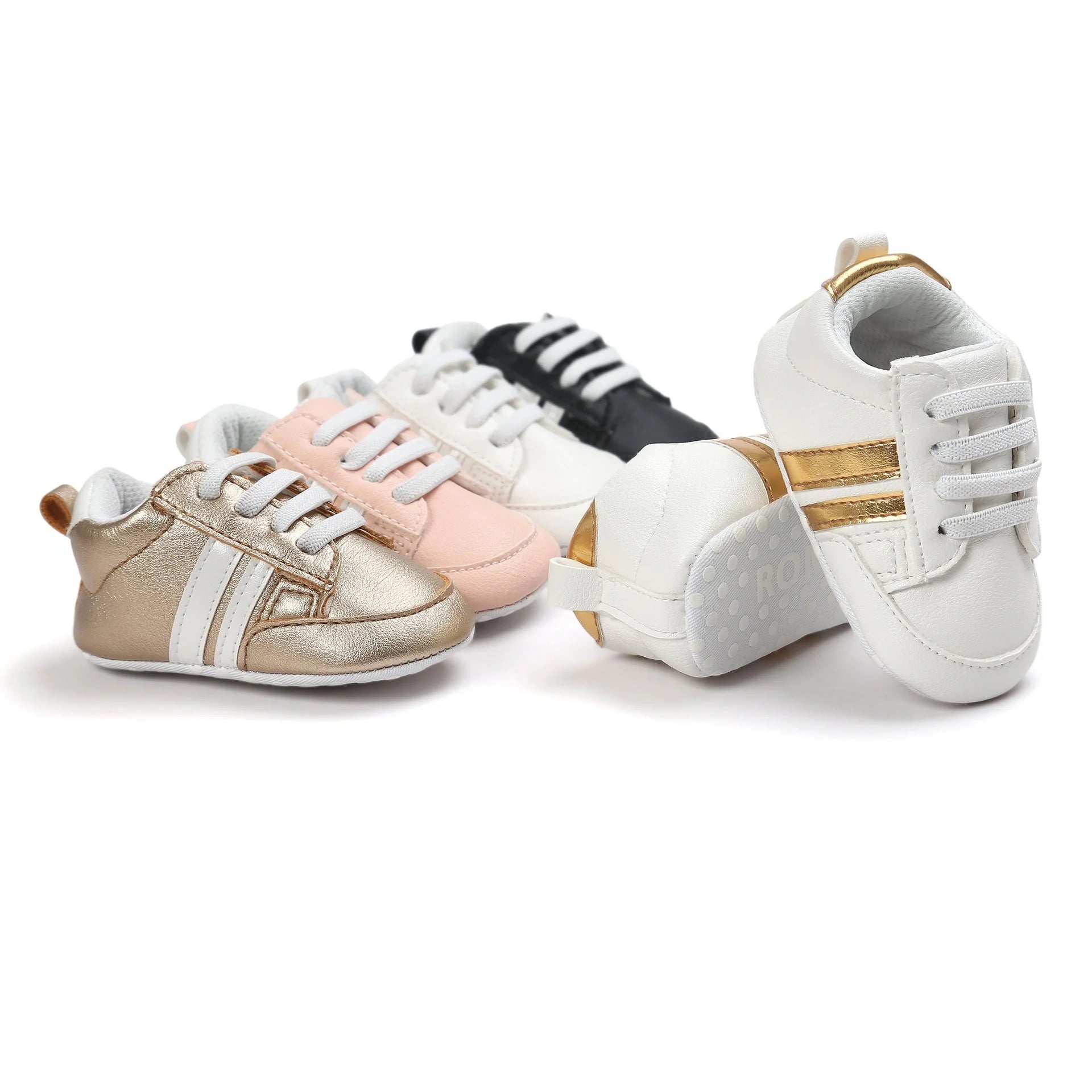 Soft PU leather non-slip baby moccasins for first walkers in brown