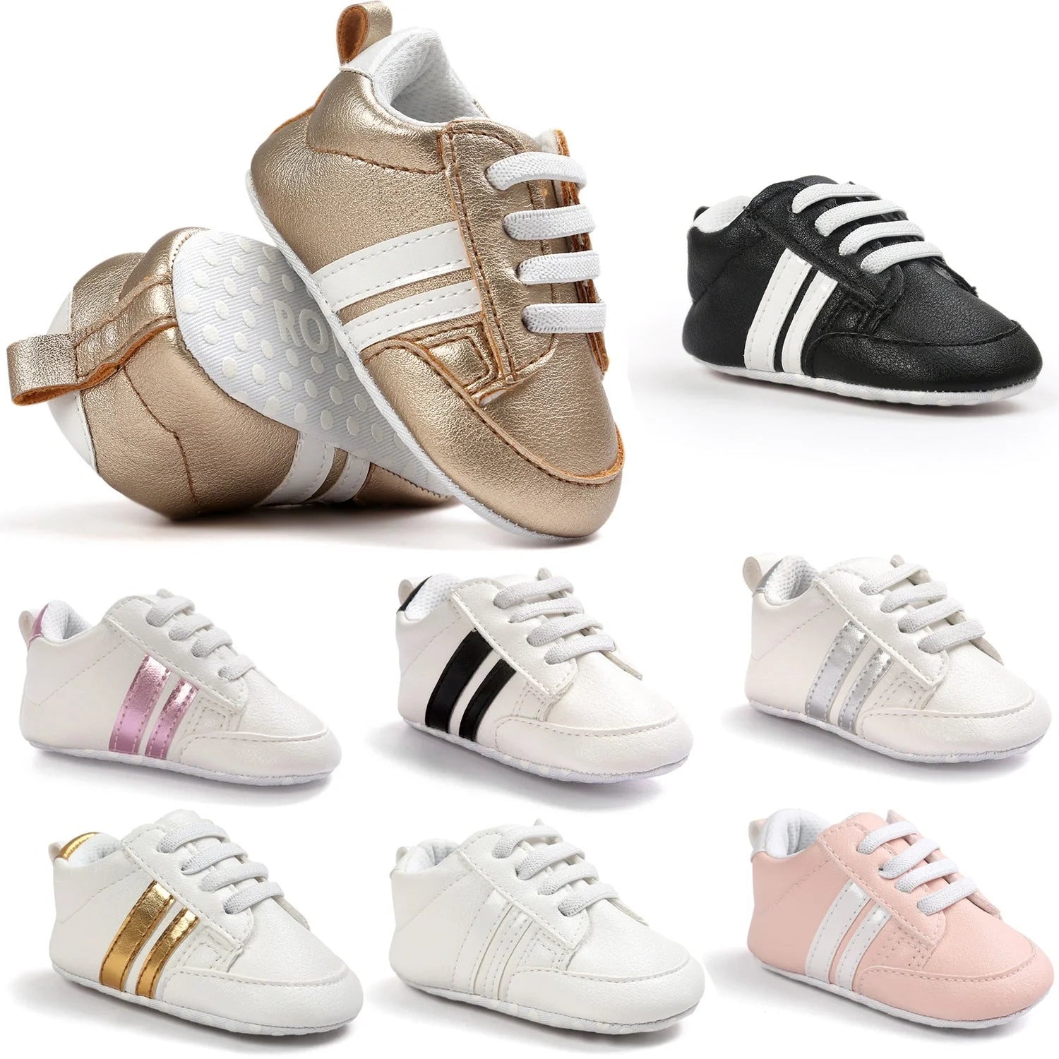 Soft PU leather non-slip baby moccasins for first walkers in brown