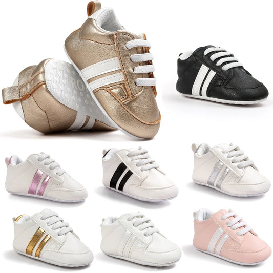 Soft PU leather non-slip baby moccasins for first walkers in brown