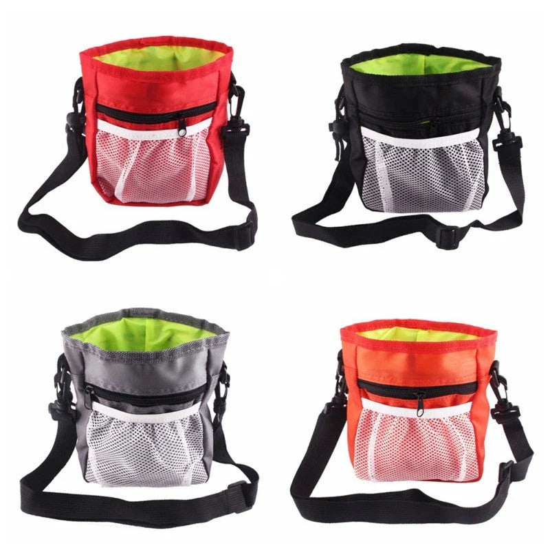 Durable dog walking pouch with drawstring pocket, adjustable belt buckle, and spacious design for carrying essentials